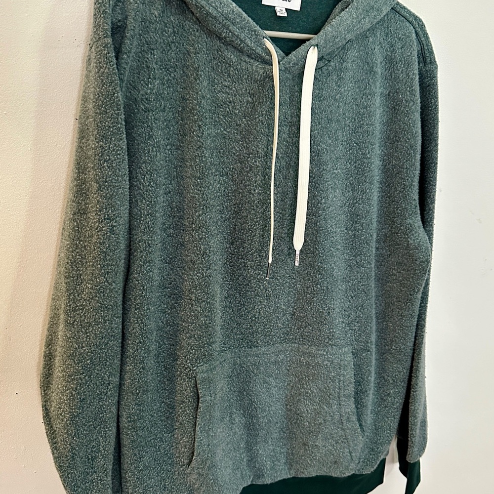 Men's Hooded Sherpa Pullover Sweater in Teal Green